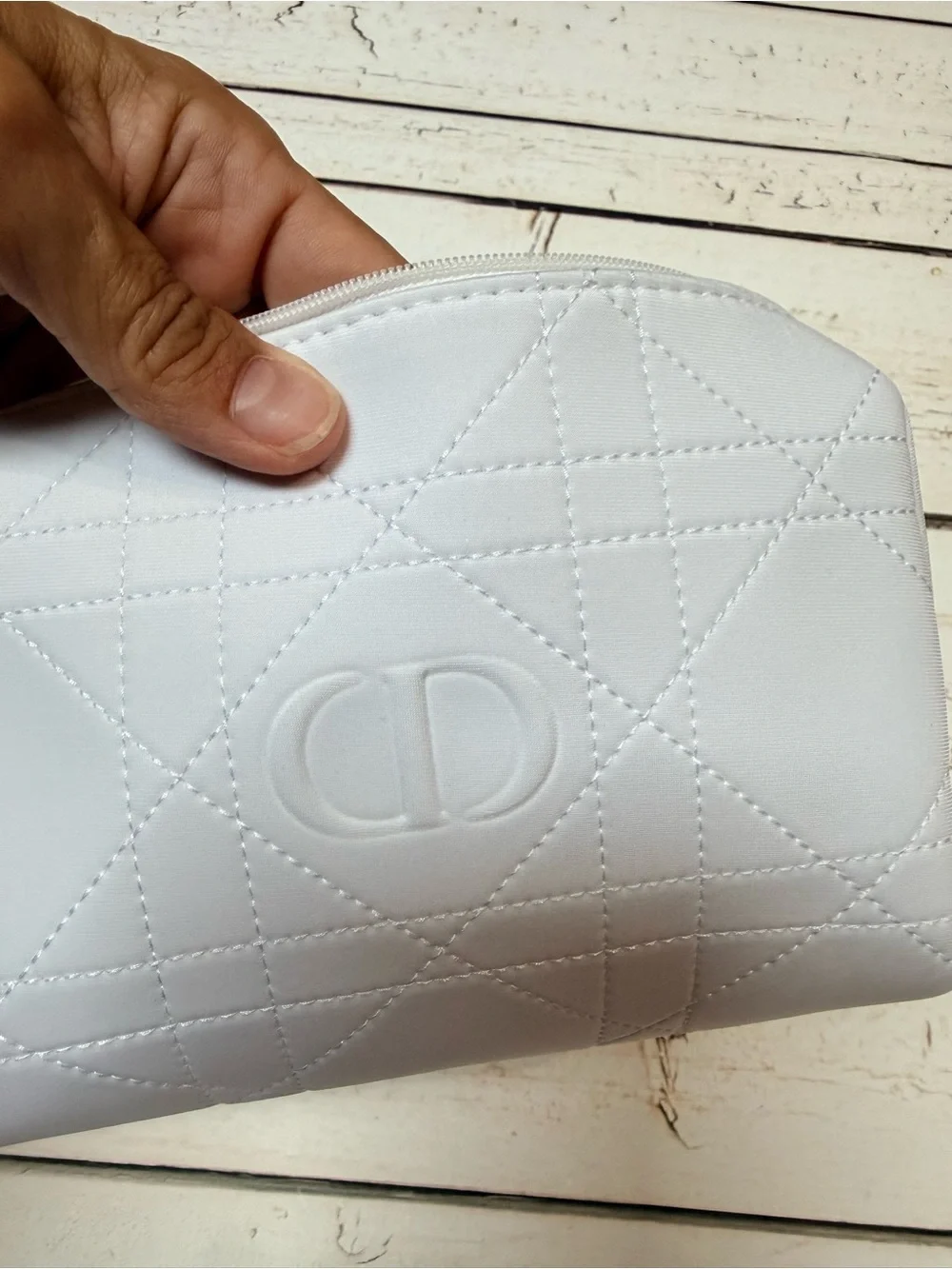 Dior White Quilted CD Cosmetic Pouch